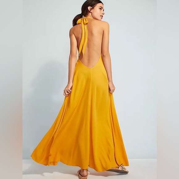 *SOLD* Mara Hoffman Lucille Maxi Dress Swim Cover-Up Sunflower Yellow Halter Tie - Picture 8 of 13